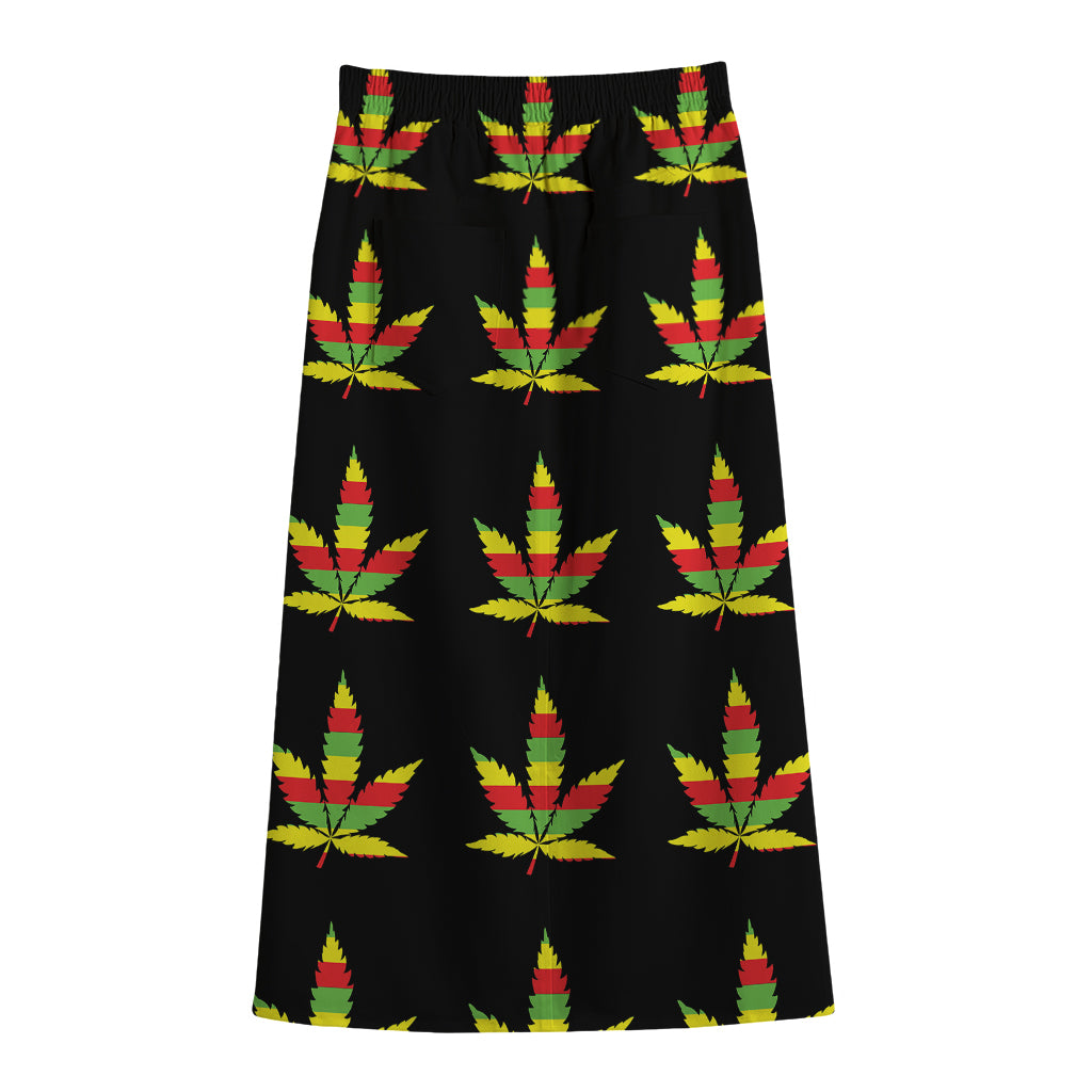 Rasta Flag Pattern Print Cotton Front Slit Maxi Skirt