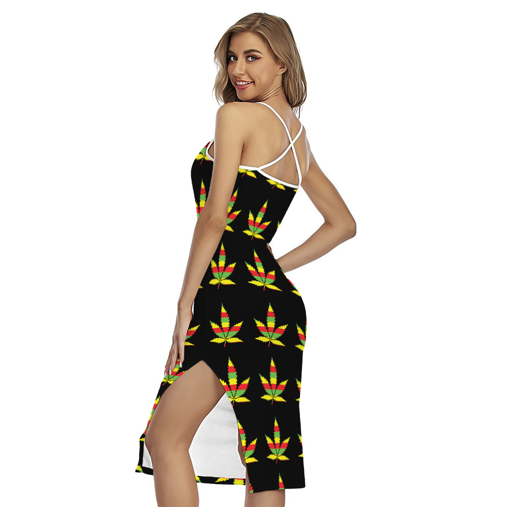 Rasta Flag Pattern Print Cross Back Cami Dress