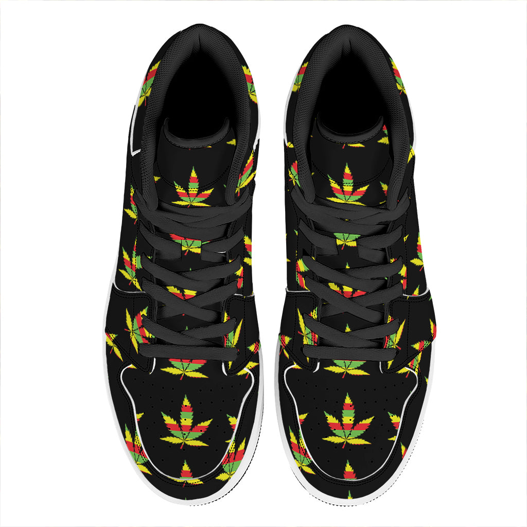 Rasta Flag Pattern Print High Top Leather Sneakers
