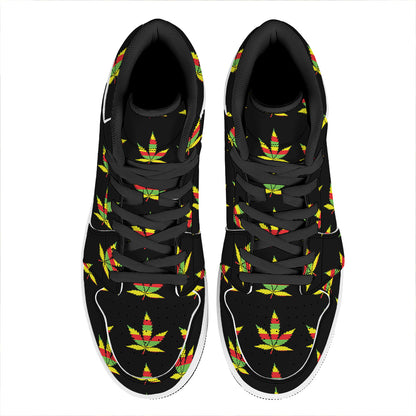Rasta Flag Pattern Print High Top Leather Sneakers