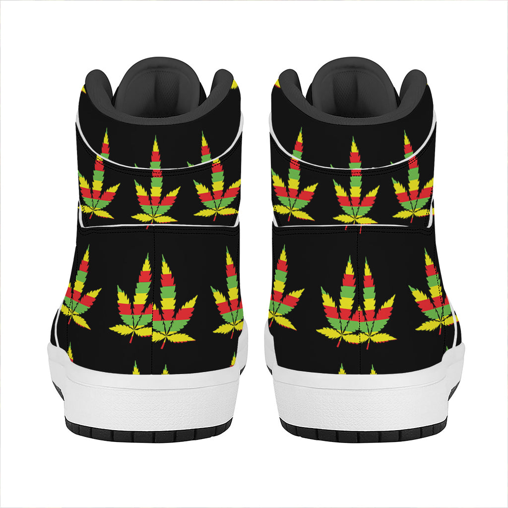 Rasta Flag Pattern Print High Top Leather Sneakers