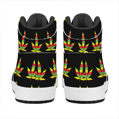 Rasta Flag Pattern Print High Top Leather Sneakers
