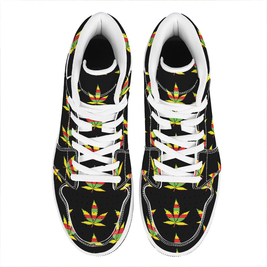 Rasta Flag Pattern Print High Top Leather Sneakers