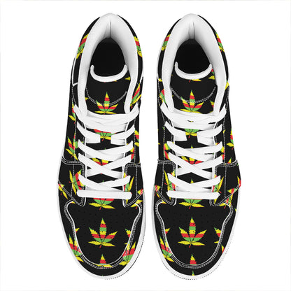 Rasta Flag Pattern Print High Top Leather Sneakers