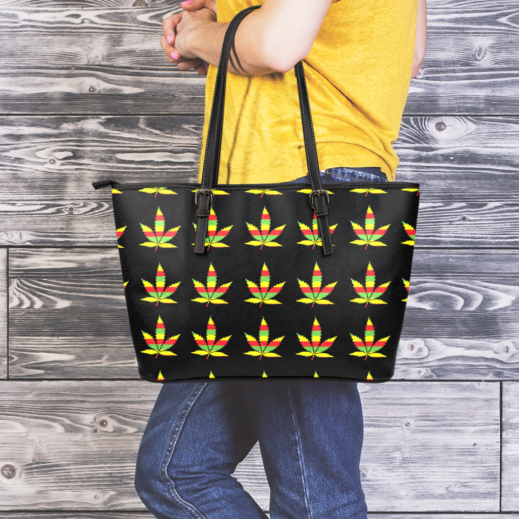 Rasta Flag Pattern Print Leather Tote Bag