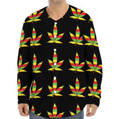 Rasta Flag Pattern Print Long Sleeve Baseball Jersey