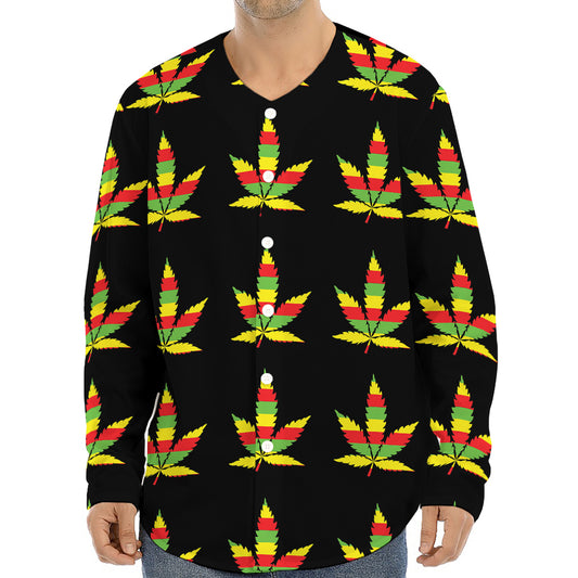 Rasta Flag Pattern Print Long Sleeve Baseball Jersey