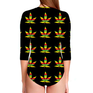 Rasta Flag Pattern Print Long Sleeve Swimsuit