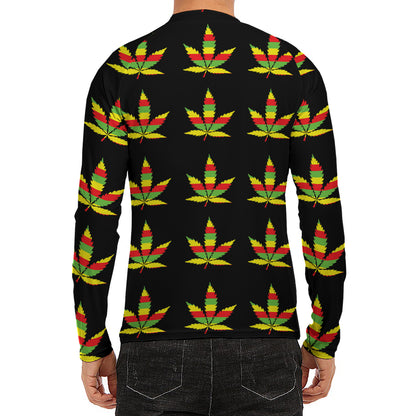 Rasta Flag Pattern Print Men's Long Sleeve Rash Guard