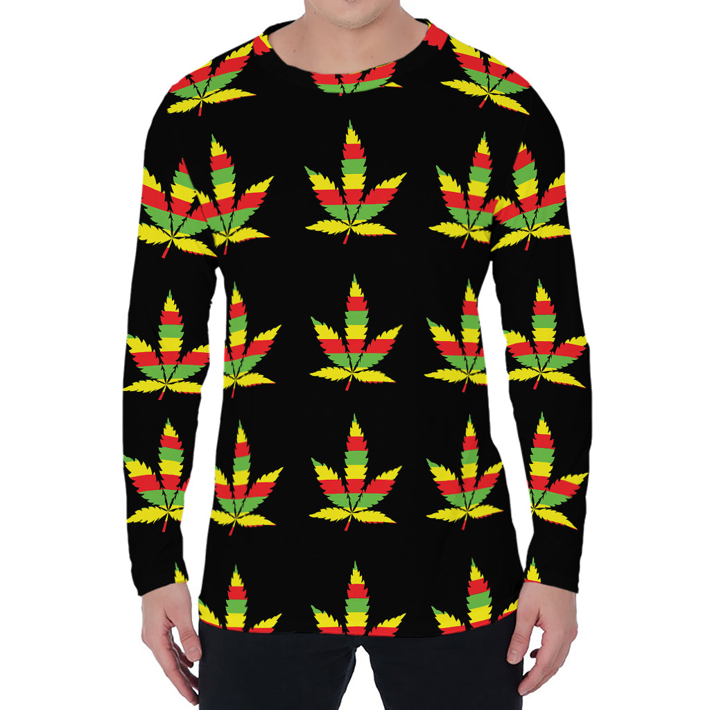 Rasta Flag Pattern Print Men's Long Sleeve T-Shirt