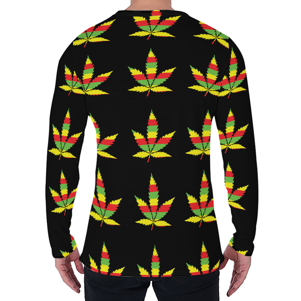 Rasta Flag Pattern Print Men's Long Sleeve T-Shirt