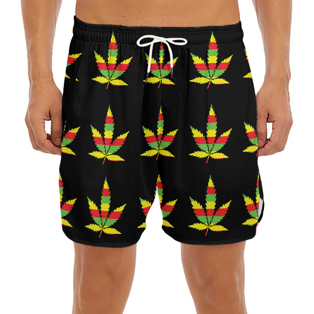 Rasta Flag Pattern Print Men's Split Running Shorts