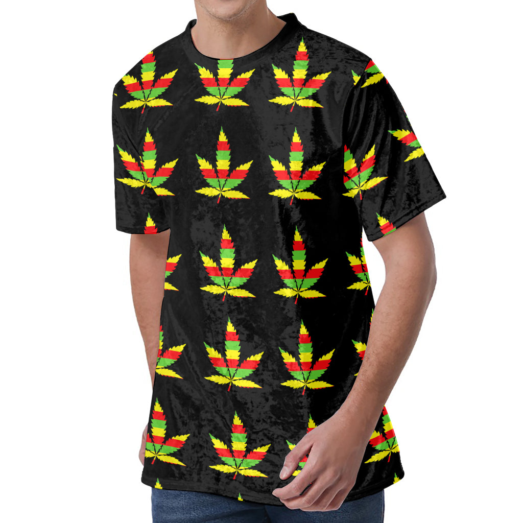 Rasta Flag Pattern Print Men's Velvet T-Shirt