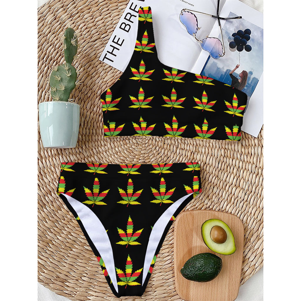 Rasta Flag Pattern Print One Shoulder Bikini Top