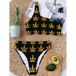 Rasta Flag Pattern Print One Shoulder Bikini Top
