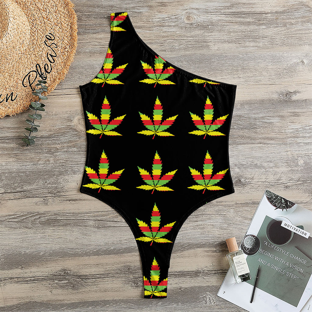 Rasta Flag Pattern Print One Shoulder Bodysuit