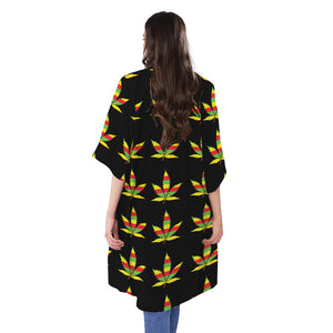 Rasta Flag Pattern Print Open Front Beach Cover Up