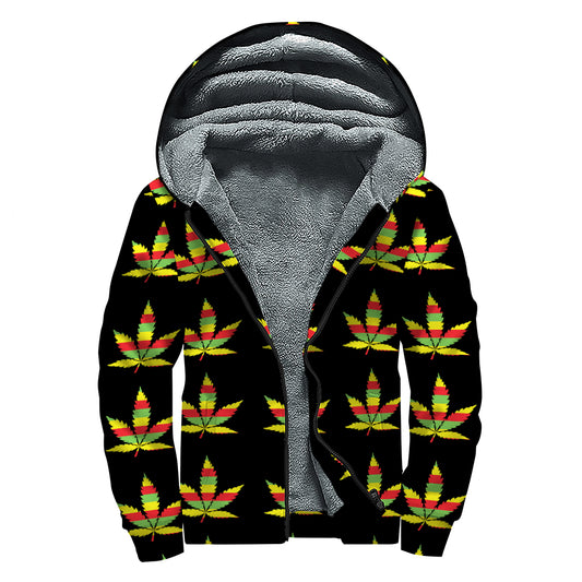 Rasta Flag Pattern Print Sherpa Lined Zip Up Hoodie