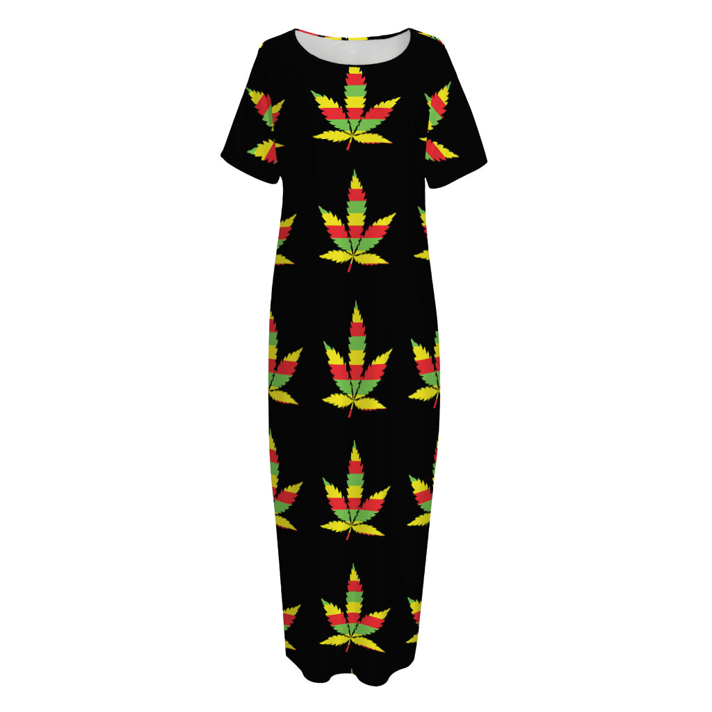 Rasta Flag Pattern Print Short Sleeve Long Nightdress