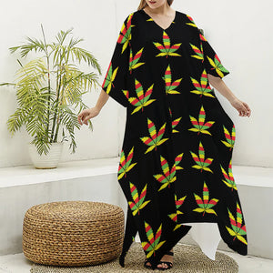 Rasta Flag Pattern Print Silk V-Neck Kaftan Dress