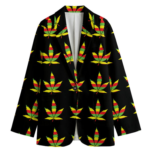 Rasta Flag Pattern Print Women's Cotton Blazer