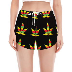 Rasta Flag Pattern Print Women's Split Running Shorts