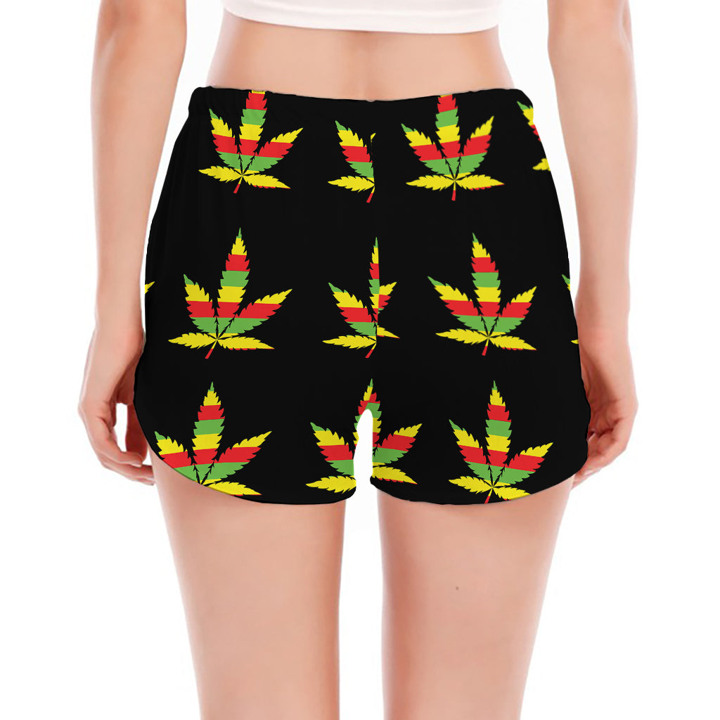 Rasta Flag Pattern Print Women's Split Running Shorts