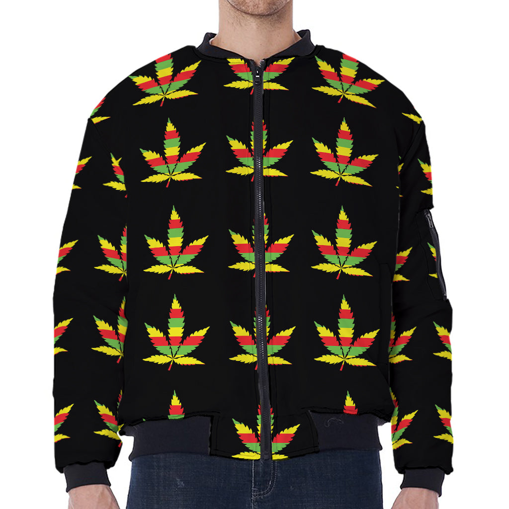 Rasta Flag Pattern Print Zip Sleeve Bomber Jacket