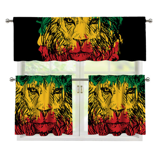 Rasta Lion Print 3 Piece Kitchen Curtains