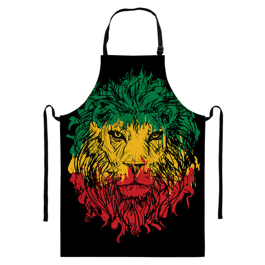 Rasta Lion Print Bib Apron With Pocket
