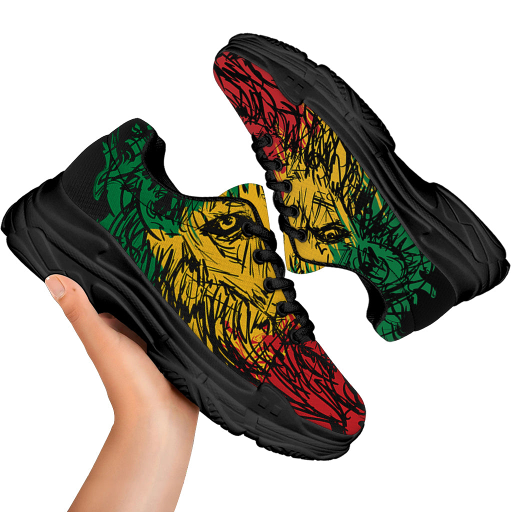 Rasta Lion Print Black Chunky Shoes