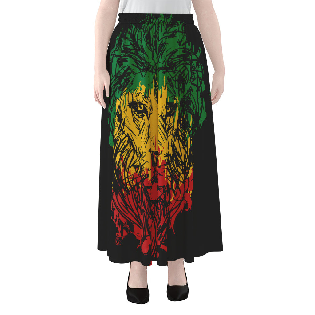 Rasta Lion Print Chiffon Maxi Skirt