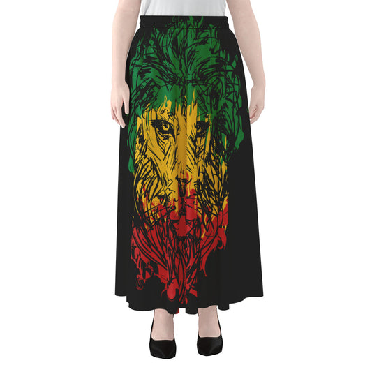 Rasta Lion Print Chiffon Maxi Skirt
