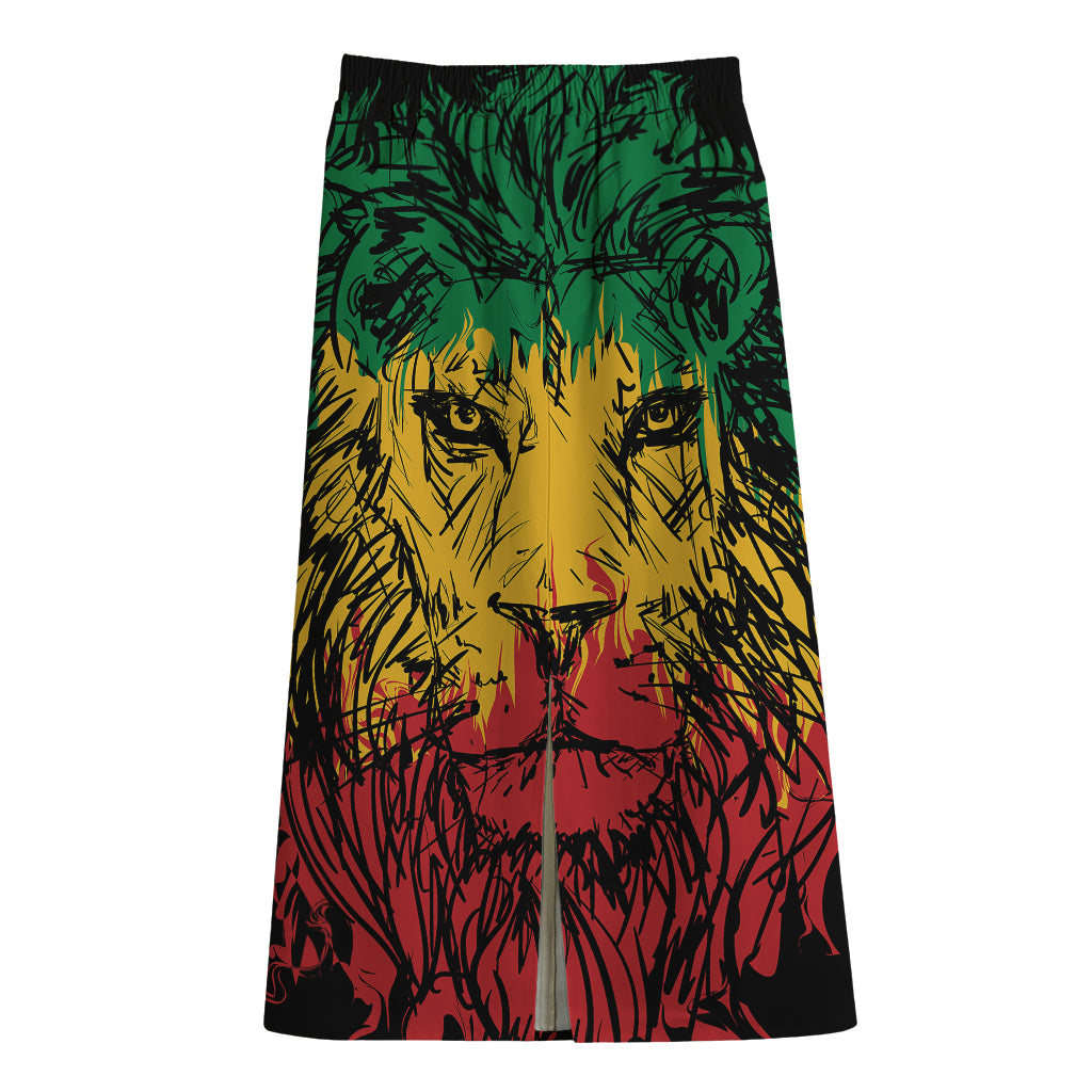 Rasta Lion Print Cotton Front Slit Maxi Skirt