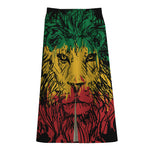 Rasta Lion Print Cotton Front Slit Maxi Skirt