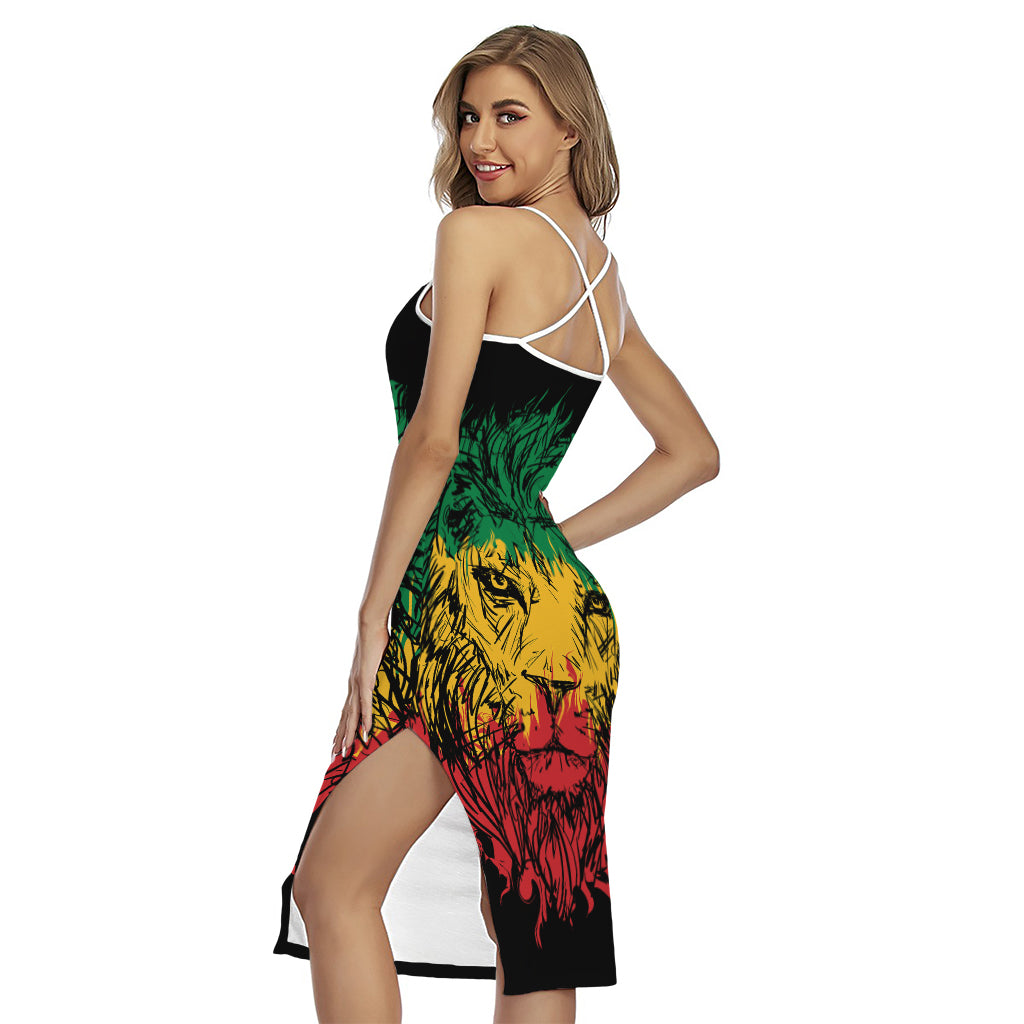 Rasta Lion Print Cross Back Cami Dress