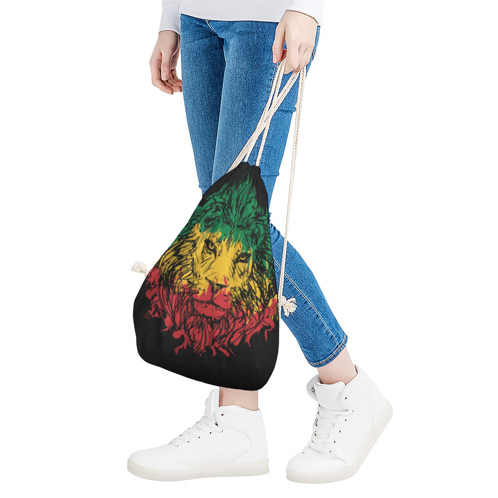 Rasta Lion Print Drawstring Bag