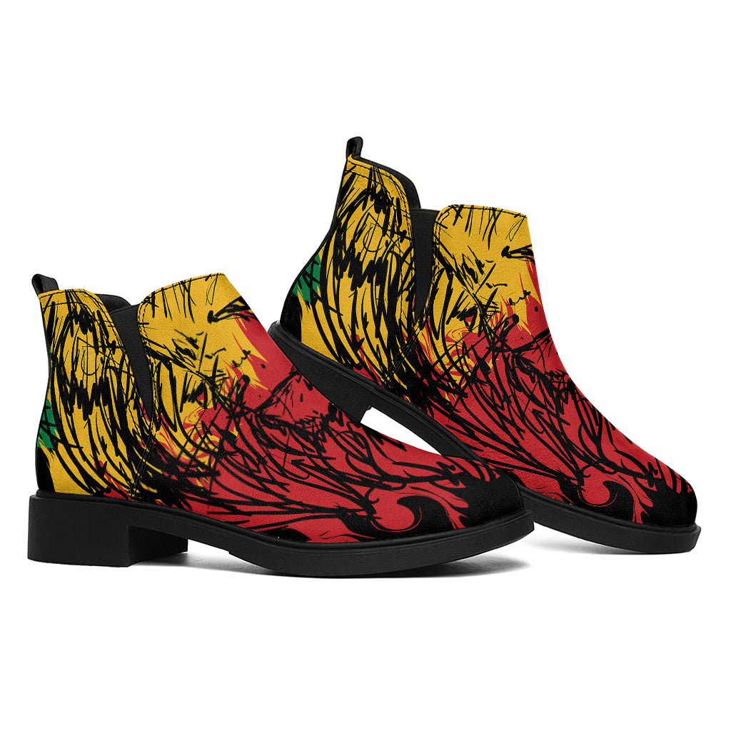 Rasta Lion Print Flat Ankle Boots