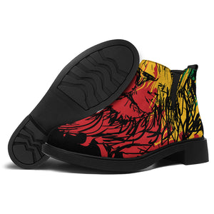 Rasta Lion Print Flat Ankle Boots