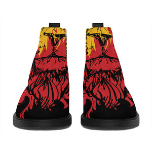 Rasta Lion Print Flat Ankle Boots