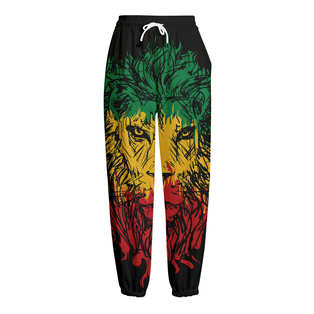 Rasta Lion Print Fleece Lined Knit Pants