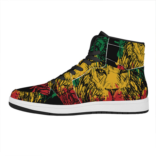 Rasta Lion Print High Top Leather Sneakers