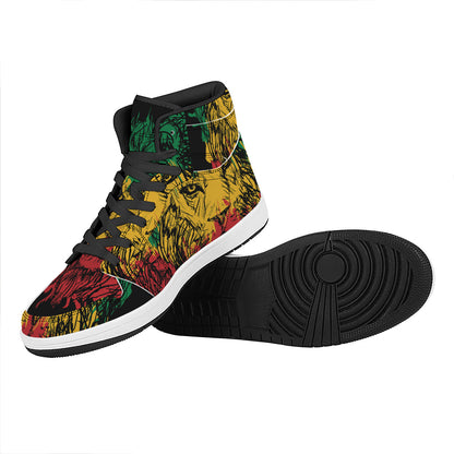 Rasta Lion Print High Top Leather Sneakers