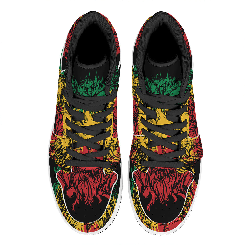 Rasta Lion Print High Top Leather Sneakers