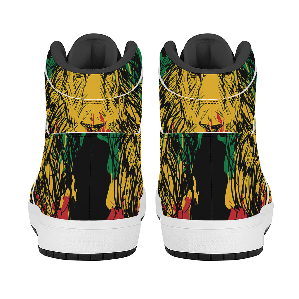Rasta Lion Print High Top Leather Sneakers