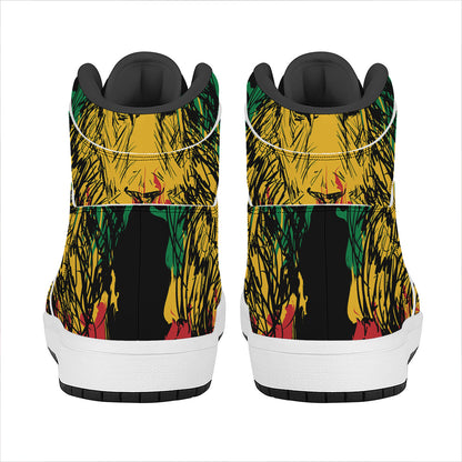 Rasta Lion Print High Top Leather Sneakers