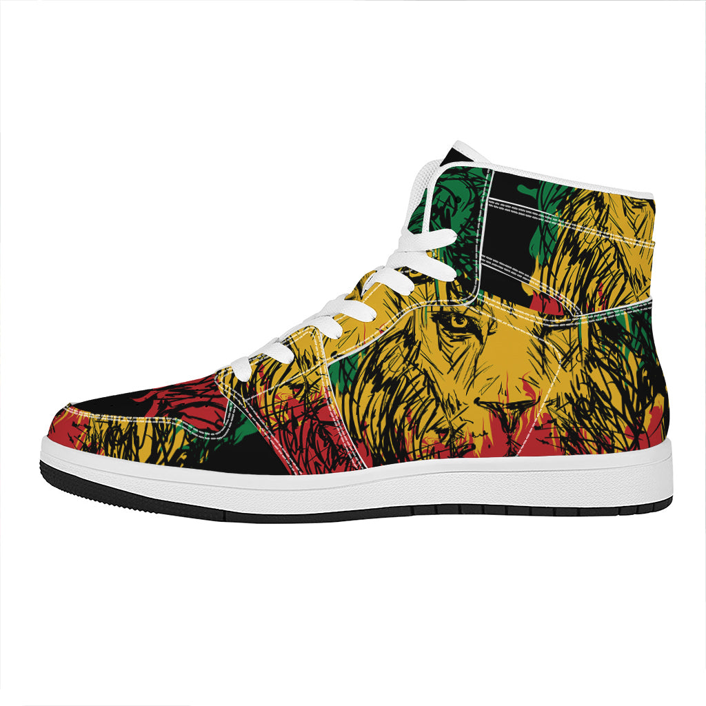 Rasta Lion Print High Top Leather Sneakers