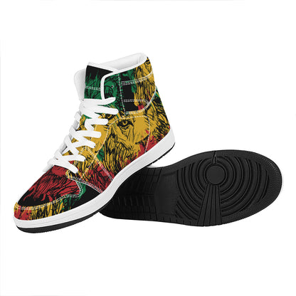 Rasta Lion Print High Top Leather Sneakers