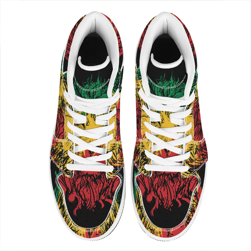 Rasta Lion Print High Top Leather Sneakers