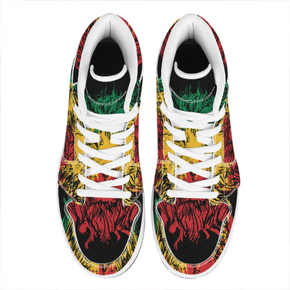 Rasta Lion Print High Top Leather Sneakers